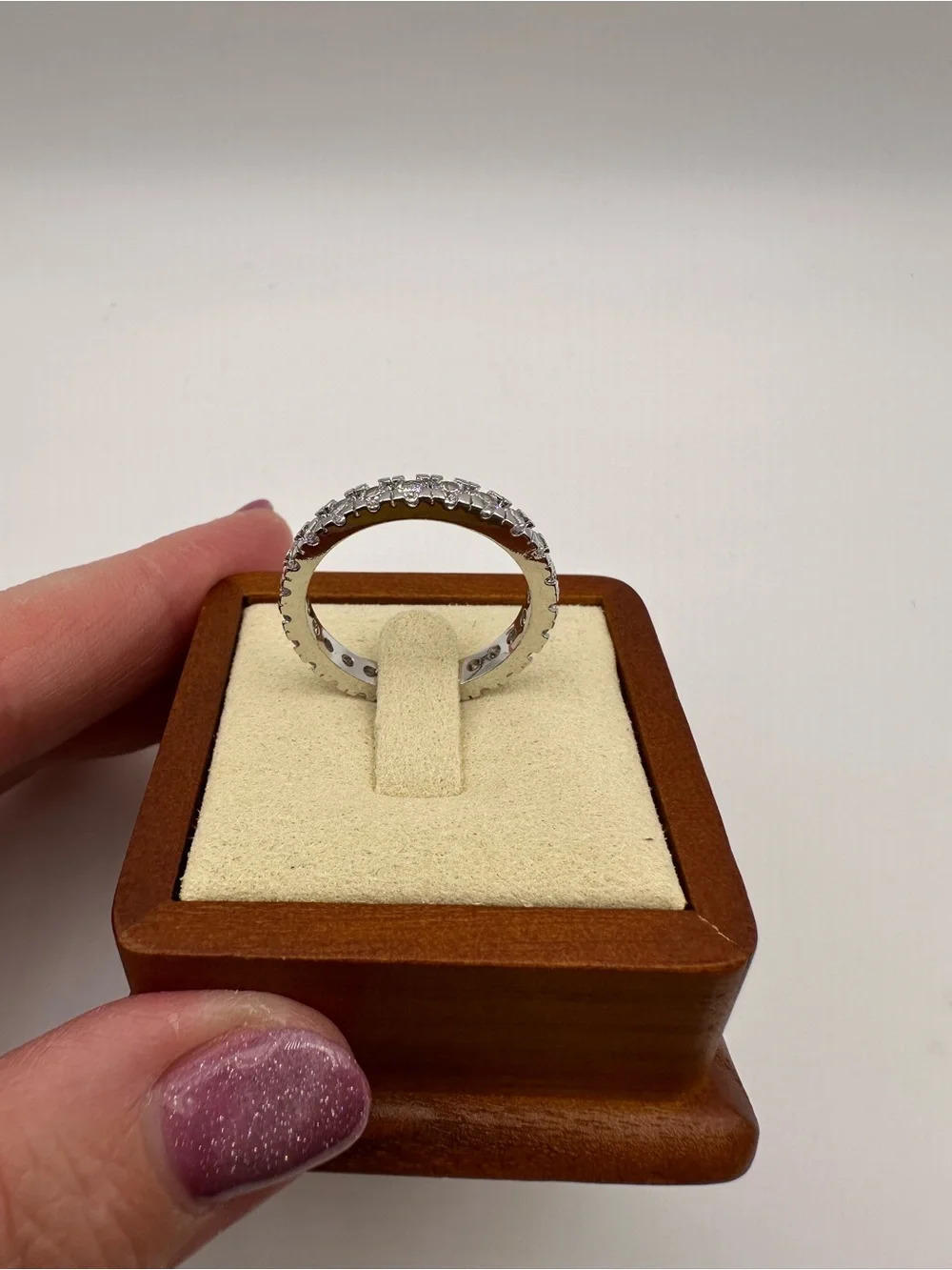 925 Sterling Silver Clear Round Prong Set Eternity Band Ring, Size 10 - Picture 2 of 8